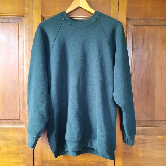 Vintage Fruit of the Loom forest green raglan sleeve crewneck sweatshirt size XL - Picture 1 of 7